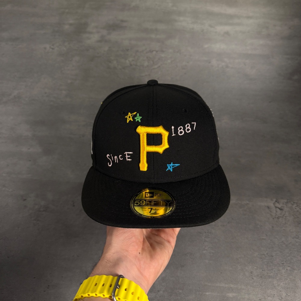 New Era Pittsburgh Pirates Hat 7 1/4 Black Doodle Scribble 59FIFTY Fitted MLB - Picture 2 of 7